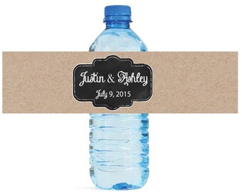 Kraft paper and Chalkboard Wedding Water Bottle Labels Great for Engagement Bridal Shower Party