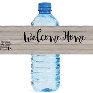 Rustikale Holz Willkommen zuhause Wasserflasche Etiketten ideal für geöffnete Häuser Immobilien Agenten Empfangskomitee