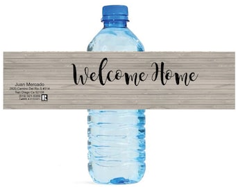 Rustic Wood Welcome Home Water Bottle Labels Great for Open Houses Real estate Agents Welcoming committee