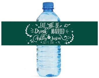 Modern Eat Drink & Be Married Contemporary Wedding Water Bottle Labels Great for Engagement Bridal Shower partys Easy to use label