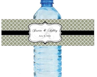 Sage Monogram Water Bottle Labels Great for Engagement Bridal Shower Wedding Anniversary Birthday Party