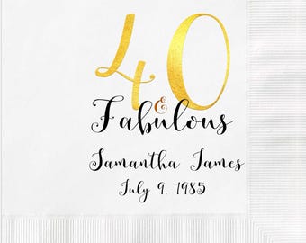 40 and Fabulous Themed 3 ply Premium Custom Cocktail Napkins Measure 5"x5" Customize Names & Date or any other message