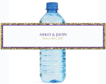 Gold glitter and purple Wedding Water Bottle Labels Great for Engagement Bridal Shower Anniversary Party self stick