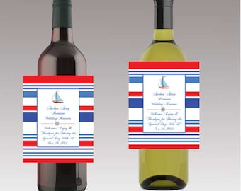 Anchors Away Nautical Wine or Beer Bottle Labels Great for Engagement Bridal Shower Party