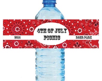 100 4th of July Independance Day Bash Water Bottle Labels Great for Party Get together 7"x2" Red Bandana