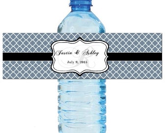 Slate Grey Monogram Water Bottle Labels Great for Engagement Bridal Shower Wedding Anniversary Birthday Party 2 sizes available