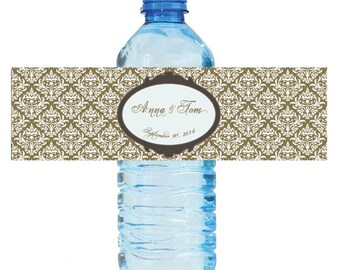 Gold Damask Wedding Anniversary Water Bottle Labels Great for Engagement Bridal Shower Party