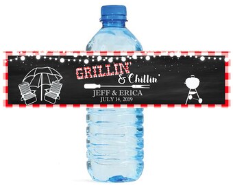 Grillin and Chillin Chalkboard & Gingham Party Birthday Baby Shower Water Bottle Labels Party easy to apply and use cookout BBQ Baby Q