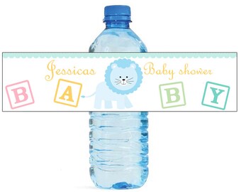 Baby boy Lion Baby Shower Theme Water Bottle Labels Celebrations animal circus theme