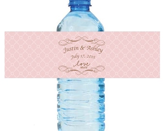 Love Story Pink Wedding Anniversary Engagement party Water Bottle Labels 8"x2" labels