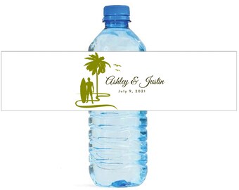 Surfer Beach style Wedding Anniversary Bridal Shower Water Bottle Labels Great for Engagement Party Destination