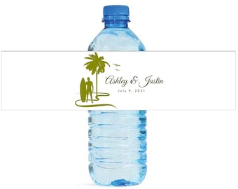 Surfer Beach style Wedding Anniversary Bridal Shower Water Bottle Labels Great for Engagement Party Destination