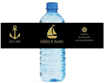 Black and Gold Nautical Wedding Anniversary Bridal Shower Water Bottle Labels Great for Engagement Party Destination Cruise Birthday