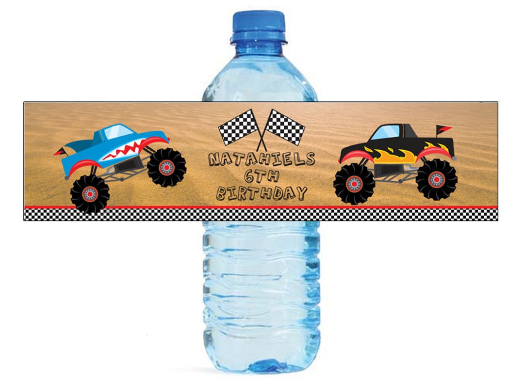 Monster Truck Theme Kids Birthday Water Bottle Labels Great - Etsy