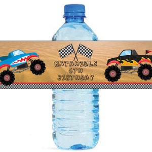 Monster Truck Theme Kids Birthday Water Bottle Labels Great - Etsy