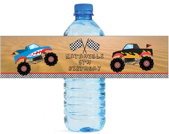 Monster Truck Theme Kids Birthday Water Bottle Labels Great for all sorts of parties and get togethers easy to use self stick labels