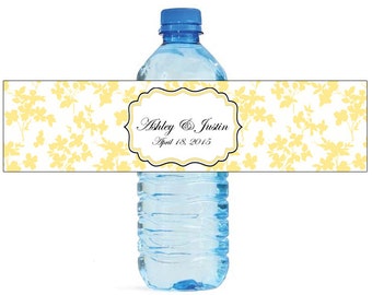 Spring Yellow background Wedding Anniversary Water Bottle Labels Customizable labels Self stick, easy to use festive labels