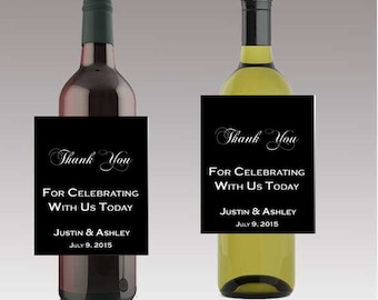 Black Thank You For Celebrating With Us Wine or Beer Bottle Labels Great for Engagement Bridal Shower Party