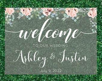 Greenery & Light Pink Flower Sign Great for wedding receptions, venue, Bridal Shower Made of Durable Acrylic in a Large 16x22