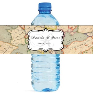 Mapa mundial viaje tema mundial viajero boda botellas de agua etiquetas grandes para el compromiso novia ducha fiesta Self Stick, fácil de usar