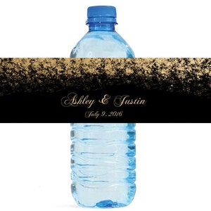 Black with Gold Foil Wedding Water Bottle Labels Great for Engagement Bridal Shower Party