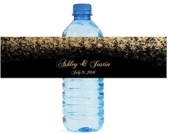 Black with Gold Foil Wedding Water Bottle Labels Great for Engagement Bridal Shower Party