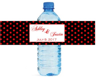 black and red polka dots Wedding Water Bottle Labels Great for Engagement Bridal Shower Birthday Party Easy to use self stick