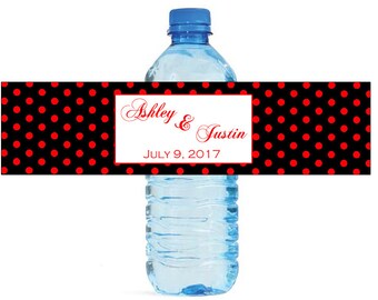 black and red polka dots Wedding Water Bottle Labels Great for Engagement Bridal Shower Birthday Party Easy to use self stick