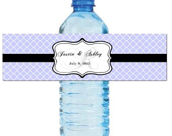 Periwinkle Monogram Water Bottle Labels Great for Engagement Bridal Shower Wedding Anniversary Birthday Party