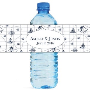 Patrón de mapa náutico Etiquetas de botella de agua de boda ideal para el compromiso fiesta de la ducha nupcial