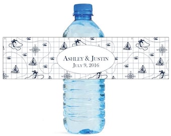 Nautical Map pattern Wedding Water Bottle Labels Great for Engagement Bridal Shower Party
