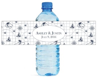 Nautical Map pattern Wedding Water Bottle Labels Great for Engagement Bridal Shower Party