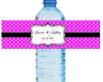 Fuchsia Monogram Water Bottle Labels Great for Engagement Bridal Shower Wedding Party 7"x2"