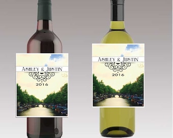 Canals of Amsterdam Wedding Beer or Wine Bottle Labels Great for Engagement Bridal Shower Bachelor Party