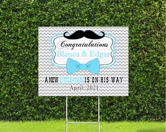 Bow Ties and Mustaches Drive by Baby Shower Sign Customizable Baby shower Sign with Stake