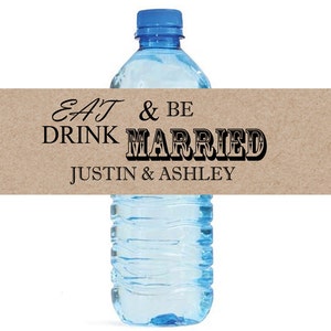 Kraft papel Comer bebida y estar casado boda botella de agua etiquetas grandes para compromiso fiesta de la ducha nupcial