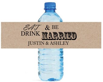 Kraft paper Eat Drink & Be Married Wedding Water Bottle Labels Great for Engagement Bridal Shower Party