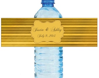 Gold Stripes Wedding Anniversary Water Bottle Labels Customizeable labels