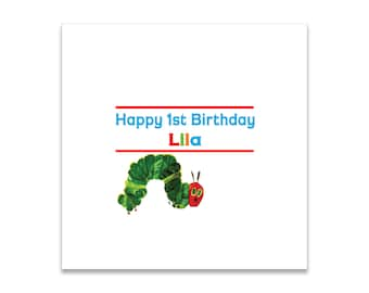 Hungry Caterpillar Themed 3 ply Premium Custom Cocktail Napkins Measure 5"x5" Customize Names & Date or any other message