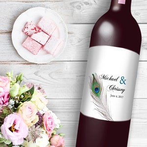 Peacock Themed Beer or Wine Bottle Labels Great for Wedding Engagement Party Birthday Party celebrations