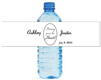 Giving Grows the Heart quote Wedding Anniversary Engagment Water Bottle Labels Customizeable Names and Date self stick