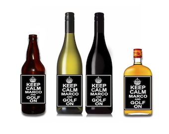 Keep Calm and Golf On Customizable Wine / Beer / Liquor Bottle Label Perfect way to turn a bottle into a memorable Gift