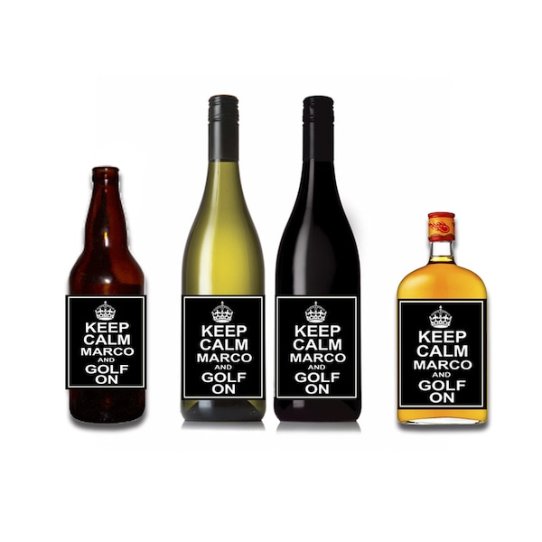 Keep Calm and Golf On Customizable Wine / Beer / Liquor Bottle Label Perfect way to turn a bottle into a memorable Gift