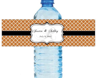 Copper Monogram Water Bottle Labels Great for Engagement Bridal Shower Wedding Birthday anniversary Party 2 sizes available