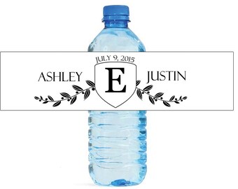 White Crest Monogram Wedding Water Bottle Labels Great for Engagement Bridal Shower Party