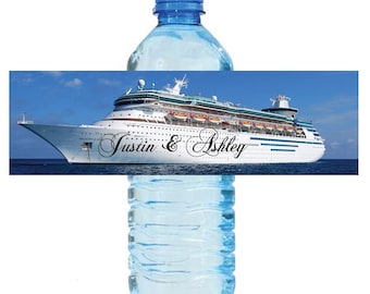 Cruise Ship Style Wedding Anniversary Bridal Shower Water Bottle Labels Great for Engagement Party Destination