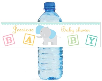 Baby Boy Elephant Baby Shower Theme Water Bottle Labels Perfect for your Celebration and events with an animal circus theme