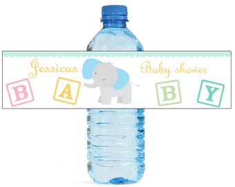 Baby Boy Elephant Baby Shower Theme Water Bottle Labels Perfect for your Celebration and events with an animal circus theme