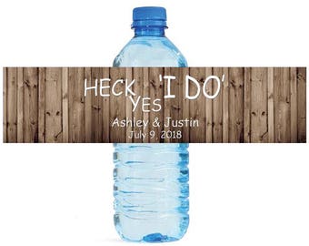 Heck Yes I DO on Rustic Wood Wedding Water Bottle Labels Great for Bachelorette Engagement Bridal Shower Party