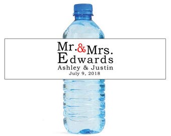 Mr & Mrs Simple Wedding Water Bottle Labels Great for Engagement Bridal Shower Anniversary Party self stick